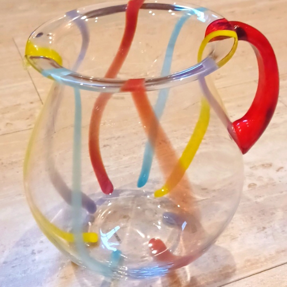 Pfaltzgraff Vintage Rainbow Swirl Handblown Glass Pitcher - Picture 1 of 6